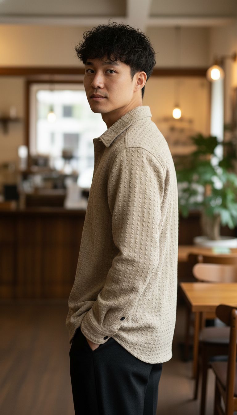 Classic Beige Textured Full Shirt – Smart Casual Essential