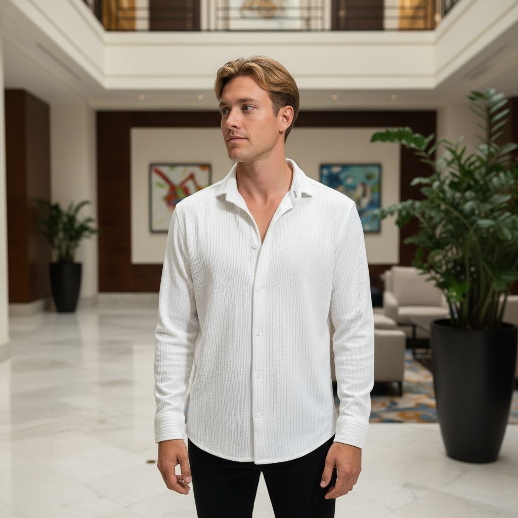 White Full Sleeve Textured Shirt