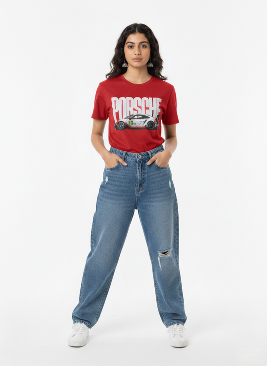 Sports Car Graphic Regular Fit T-Shirt Red