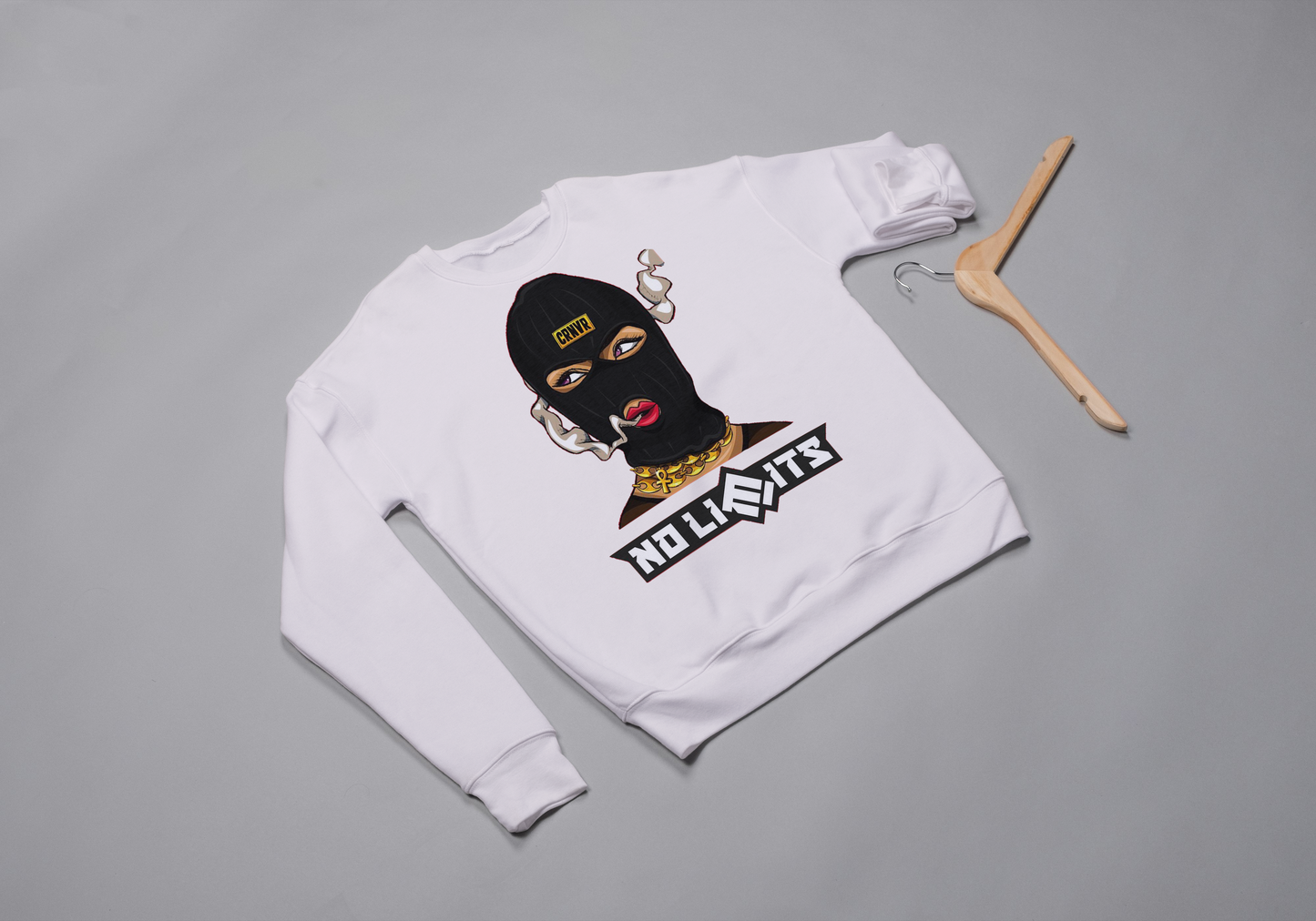 "NO LIMITS" Balaclava Graphic Sweatshirt