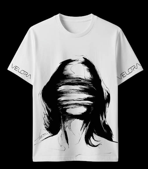 Velora Abstract Blindfold Woman Graphic T-Shirt