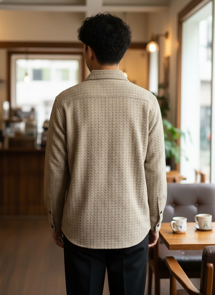 Classic Beige Textured Full Shirt – Smart Casual Essential