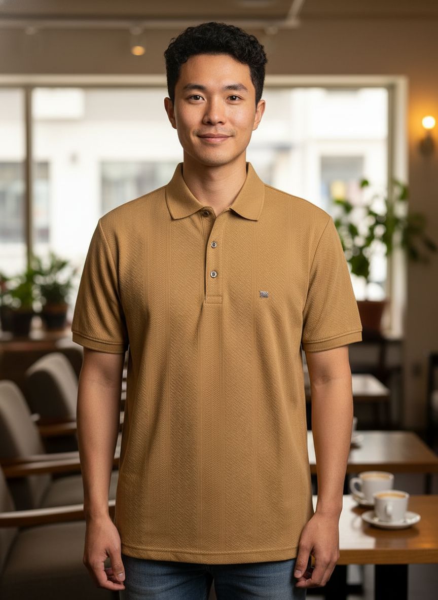 Classic Tan Textured Polo – Premium Casual Wear