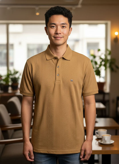 Classic Tan Textured Polo – Premium Casual Wear