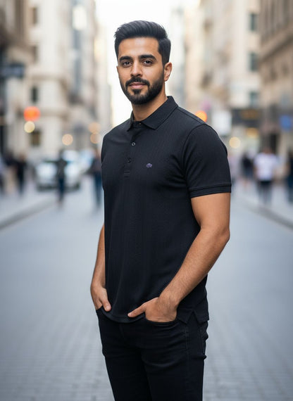 Men’s Premium Black Half Sleeve Polo T-Shirt – Classic Slim Fit
