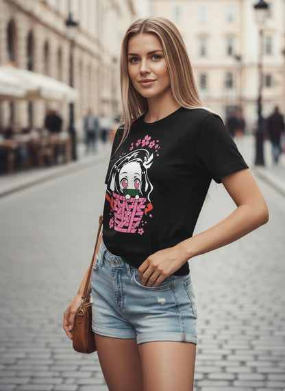 Nezuko Anime Graphic Tee – Pink Blossom Design