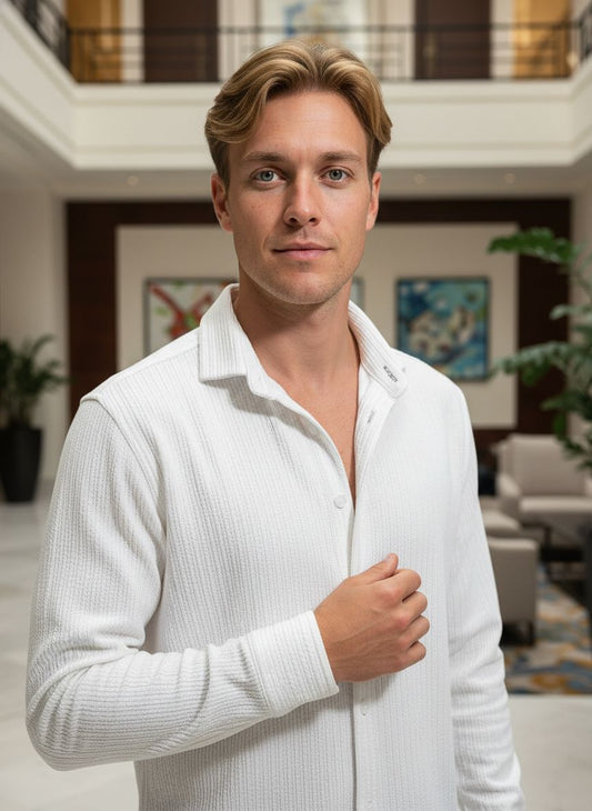 White Full Sleeve Textured Shirt