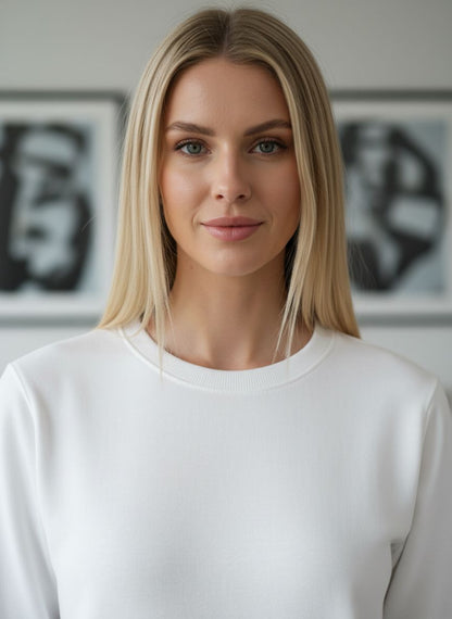 Women’s Classic White Sweatshirt – Minimal Premium Fit