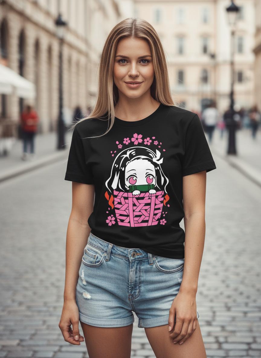 Nezuko Anime Graphic Tee – Pink Blossom Design