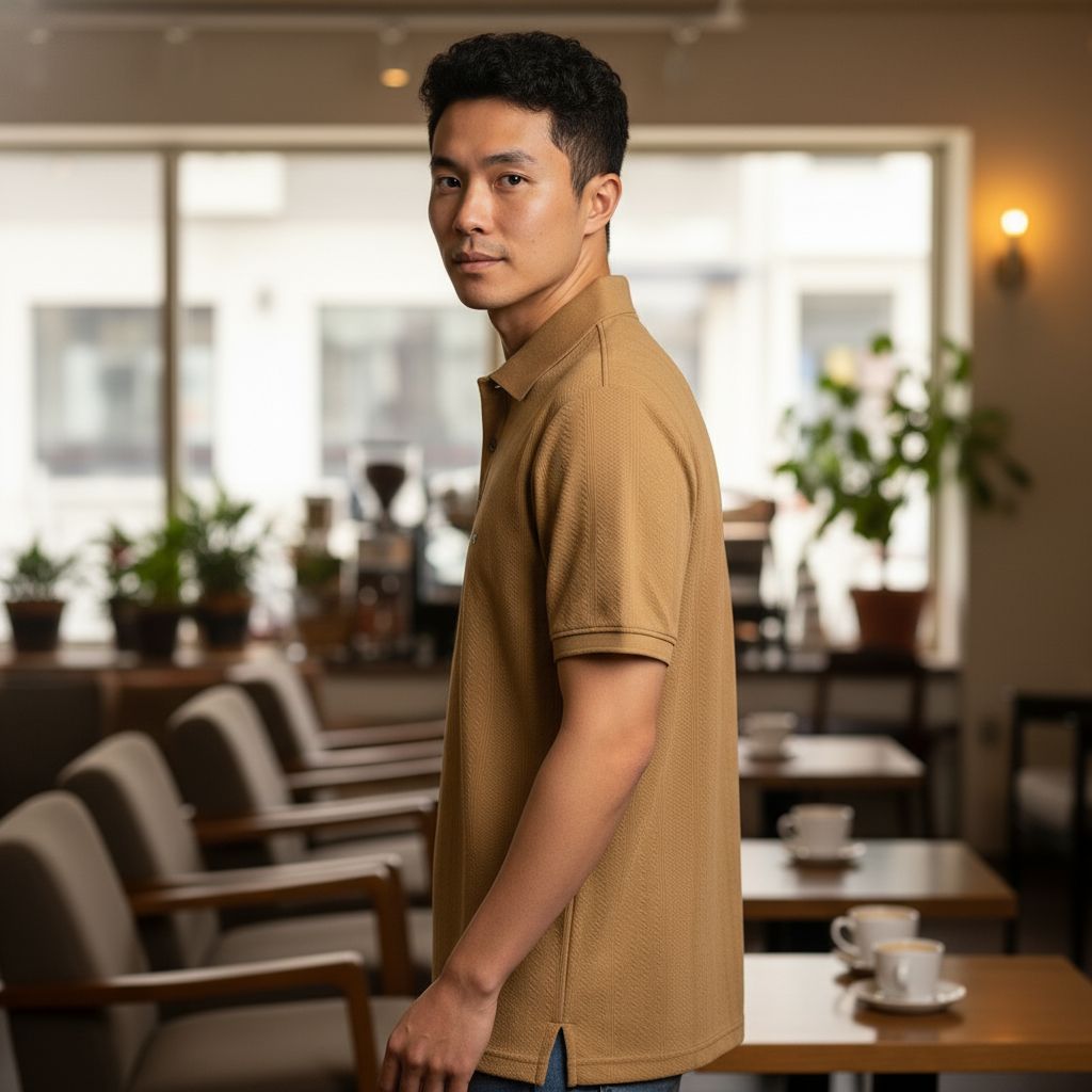 Classic Tan Textured Polo – Premium Casual Wear