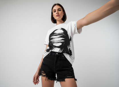 Velora Abstract Blindfold Woman Graphic T-Shirt
