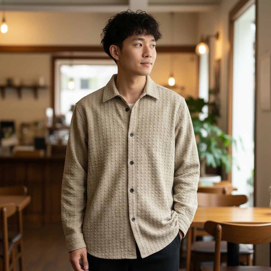 Classic Beige Textured Full Shirt – Smart Casual Essential