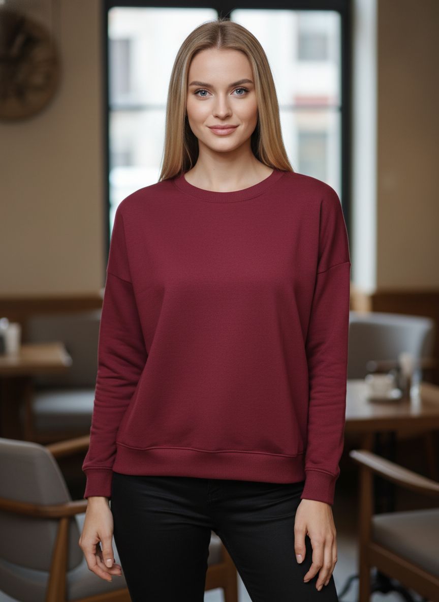 Premium Maroon Crewneck – Modern & Cozy Women’s Style