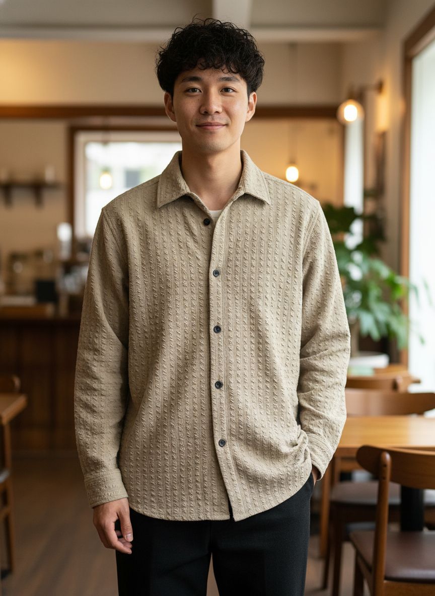 Classic Beige Textured Full Shirt – Smart Casual Essential