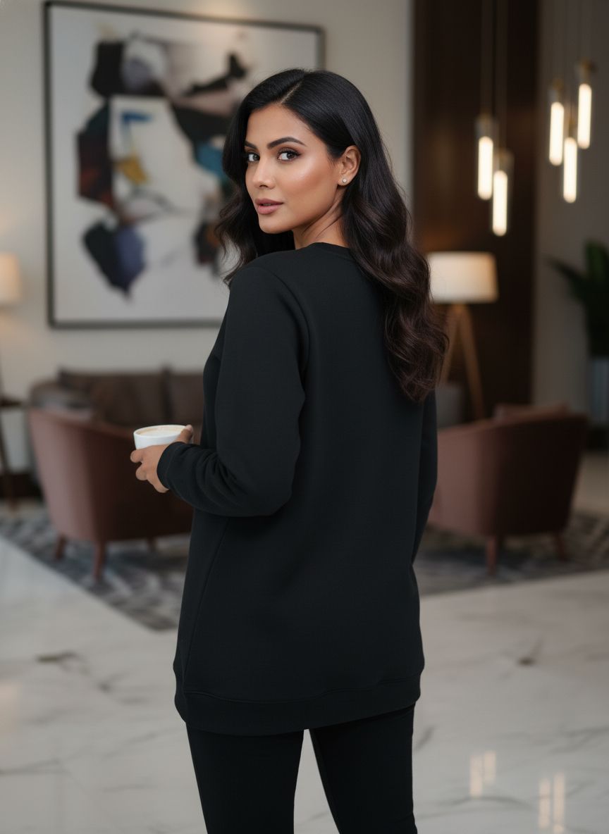 Women’s Minimal Black Sweatshirt – Cozy Modern Style”