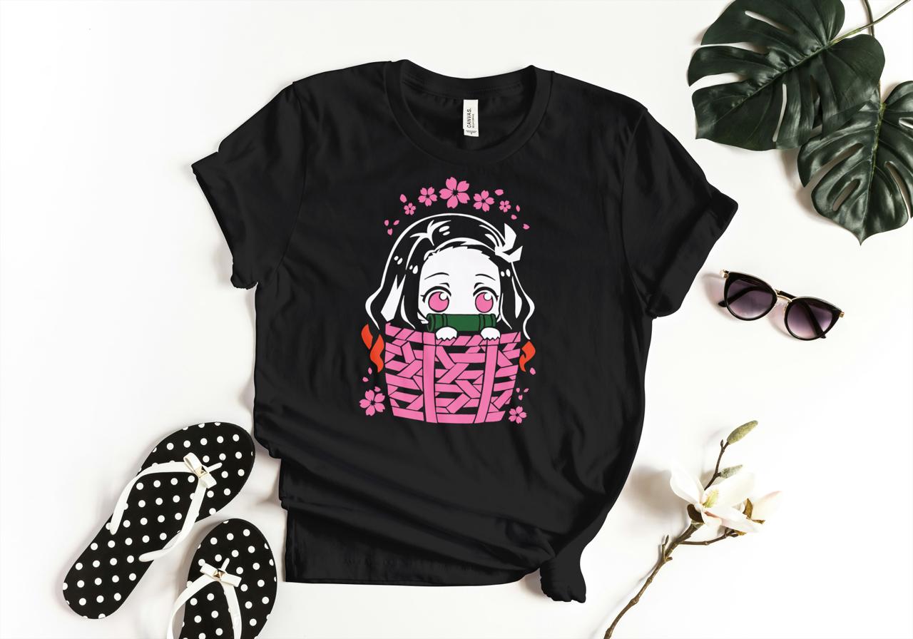 Nezuko Anime Graphic Tee – Pink Blossom Design