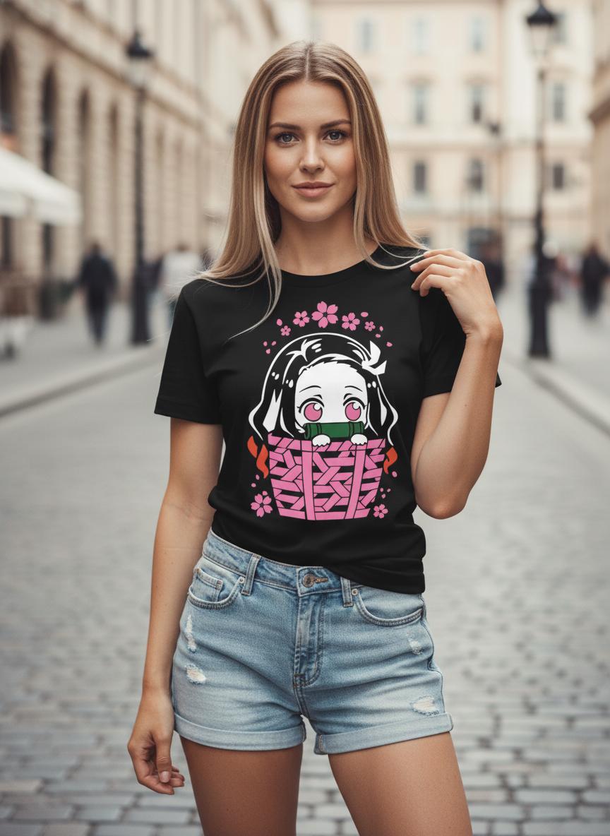 Nezuko Anime Graphic Tee – Pink Blossom Design