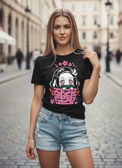 Nezuko Anime Graphic Tee – Pink Blossom Design