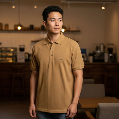 Classic Tan Textured Polo – Premium Casual Wear