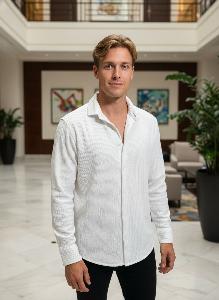 White Full Sleeve Textured Shirt