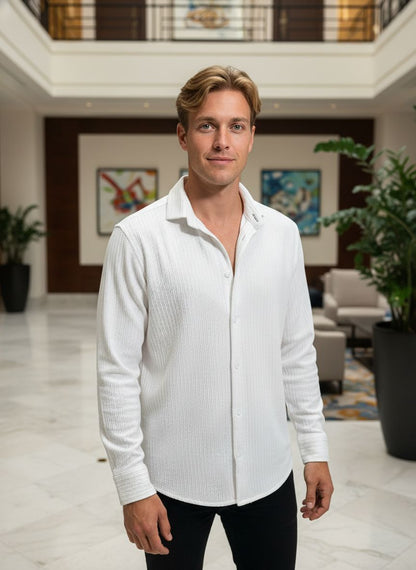White Full Sleeve Textured Shirt