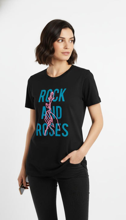 Rock & Roses Neon Graphic Tee for Women