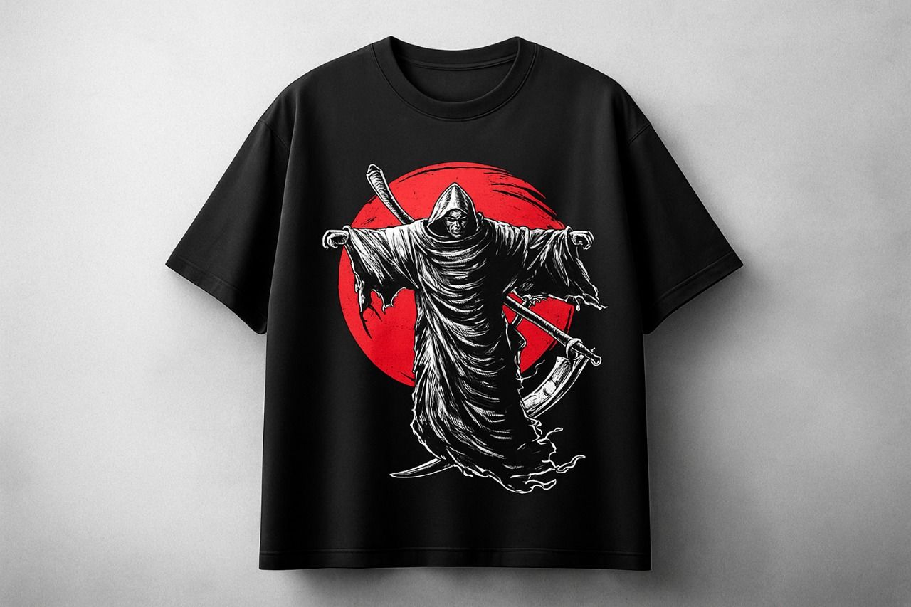 Dark Reaper Oversized Tee – Scythe & Shadow Graphic