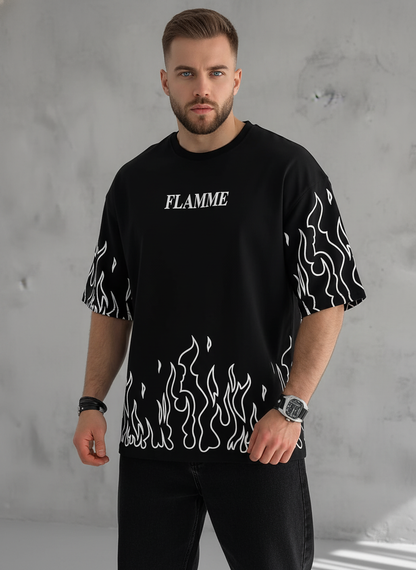 Men's Black "FLAMME" Graphic Oversized Tee