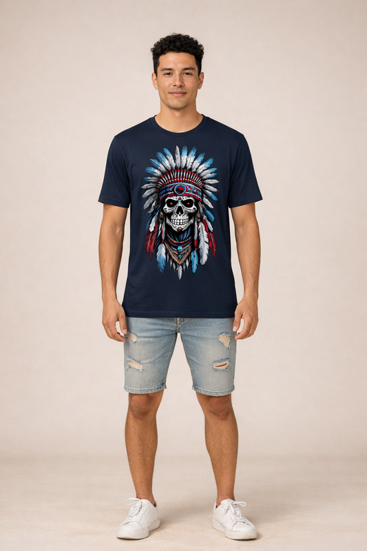 Tribal Skull Navy Blue Graphic Regular Fit T-Shirt