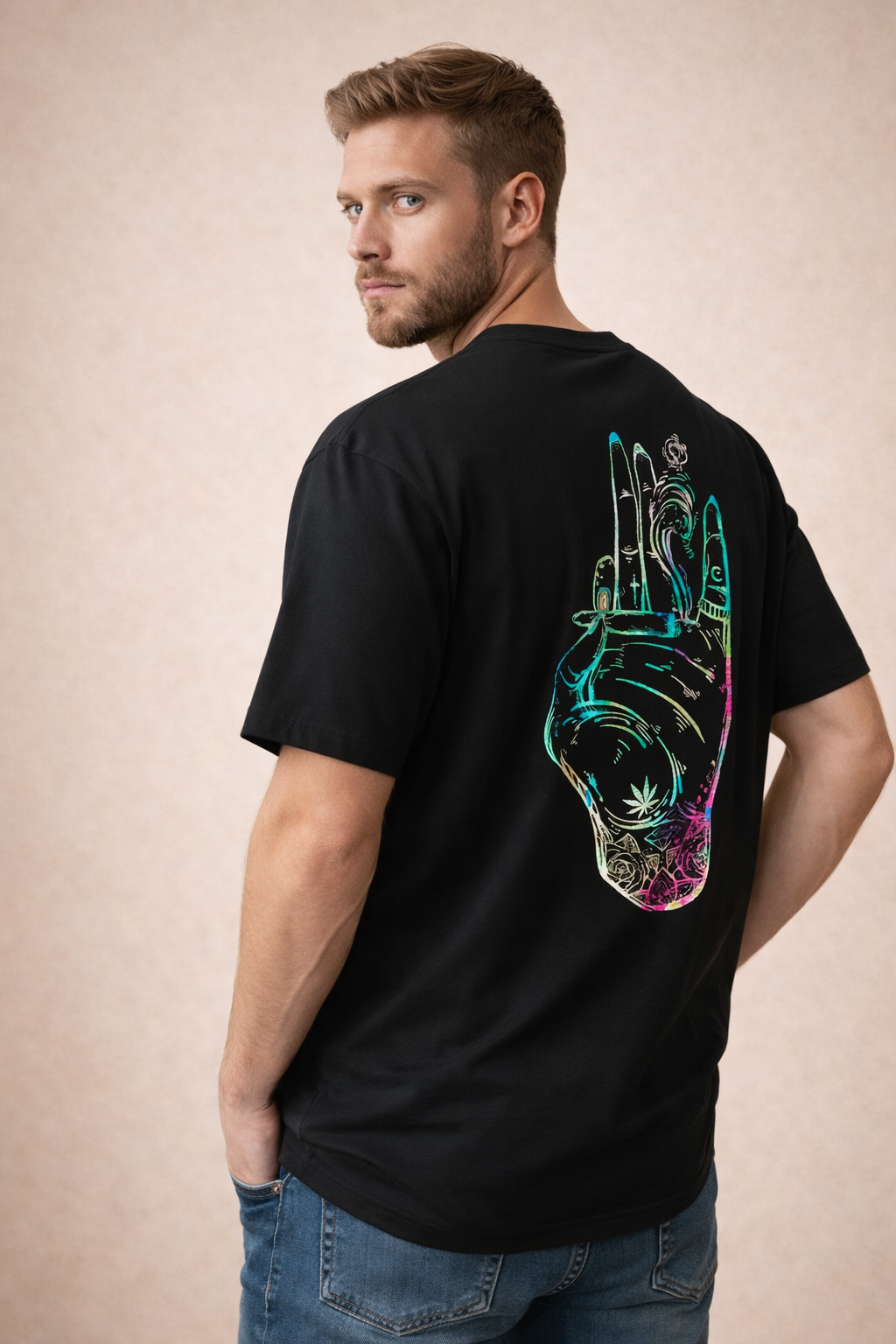 Neon Mystic Hand Oversized Tee – Trippy Aura Graphic