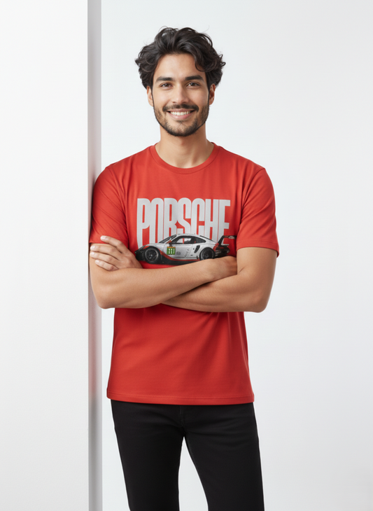 Sports Car Graphic Regular Fit  T-Shirt Red
