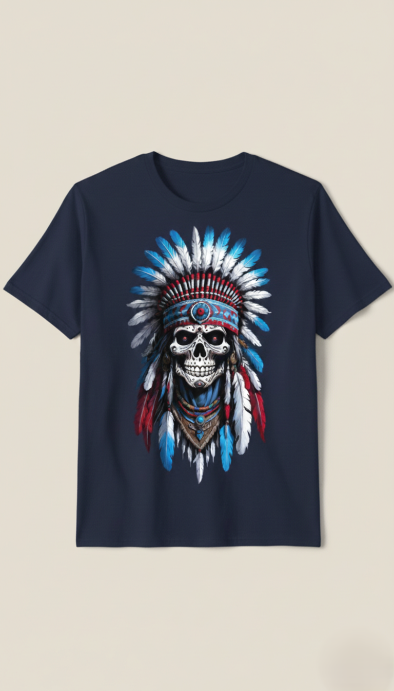 Tribal Skull Navy Blue Graphic Regular Fit T-Shirt