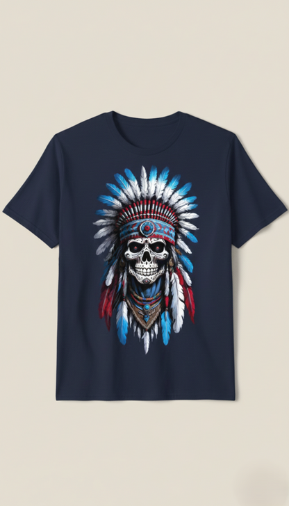 Tribal Skull Navy Blue Graphic Regular Fit T-Shirt