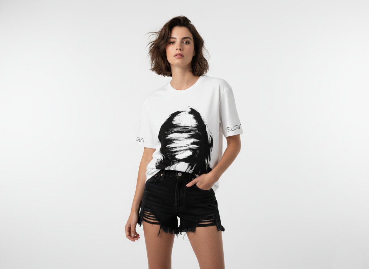 Velora Abstract Blindfold Woman Graphic T-Shirt