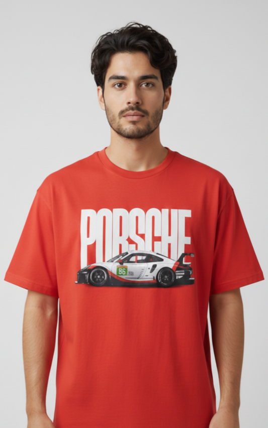 Sports Car Graphic Oversized Men's T-Shirt Red