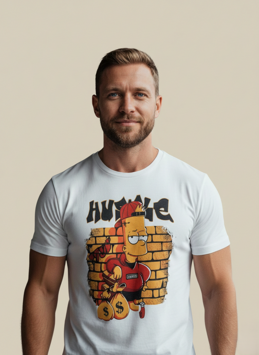 "HUSTLE" Simpsons Regular Fit Graphic Tee
