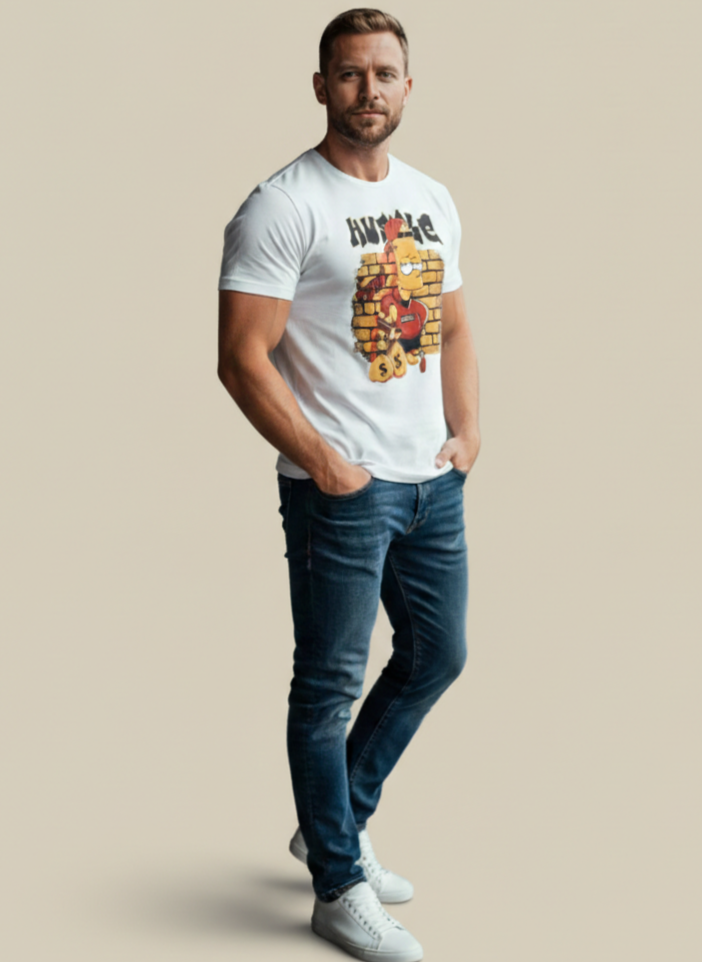 "HUSTLE" Simpsons Regular Fit Graphic Tee