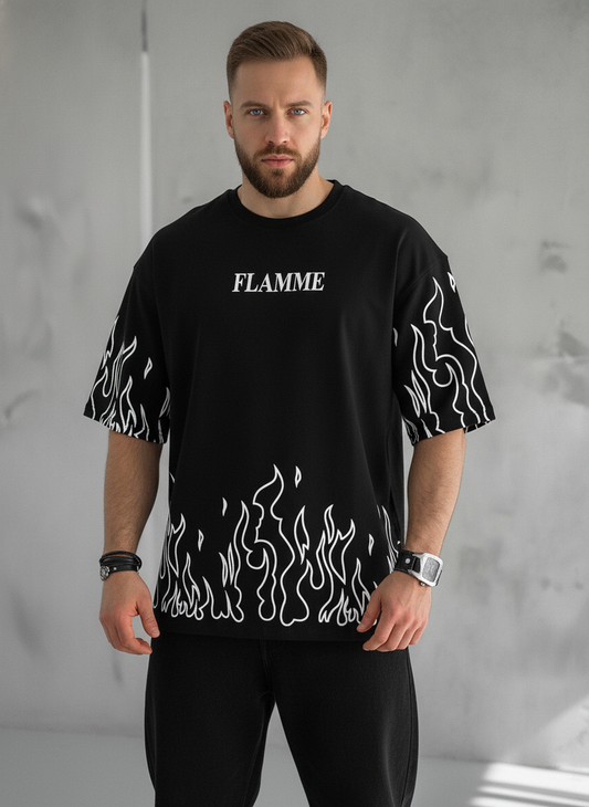 Men's Black "FLAMME" Graphic Oversized Tee