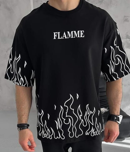 Men's Black "FLAMME" Graphic Oversized Tee