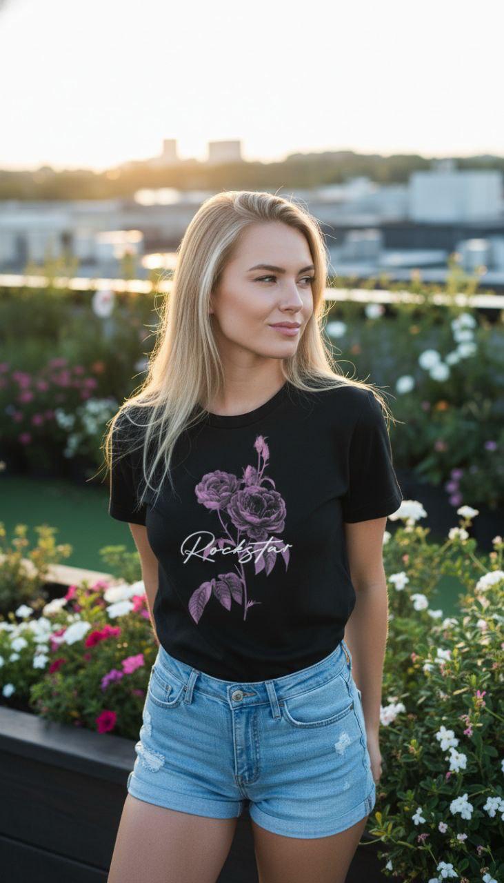 Rockstar Floral Script Regular Fit T-Shirt