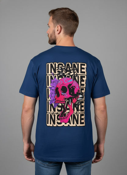 "INSANE" Pink Skull Navy Oversized Tee