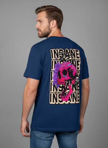 "INSANE" Pink Skull Navy Oversized Tee