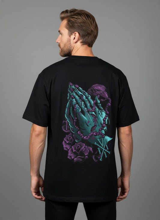 Urban Gothic "Praying Hands" Graphic Oversize Tee