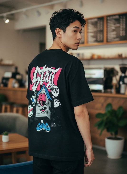 Graffiti Character Pink & Blue Street Oversize Tee
