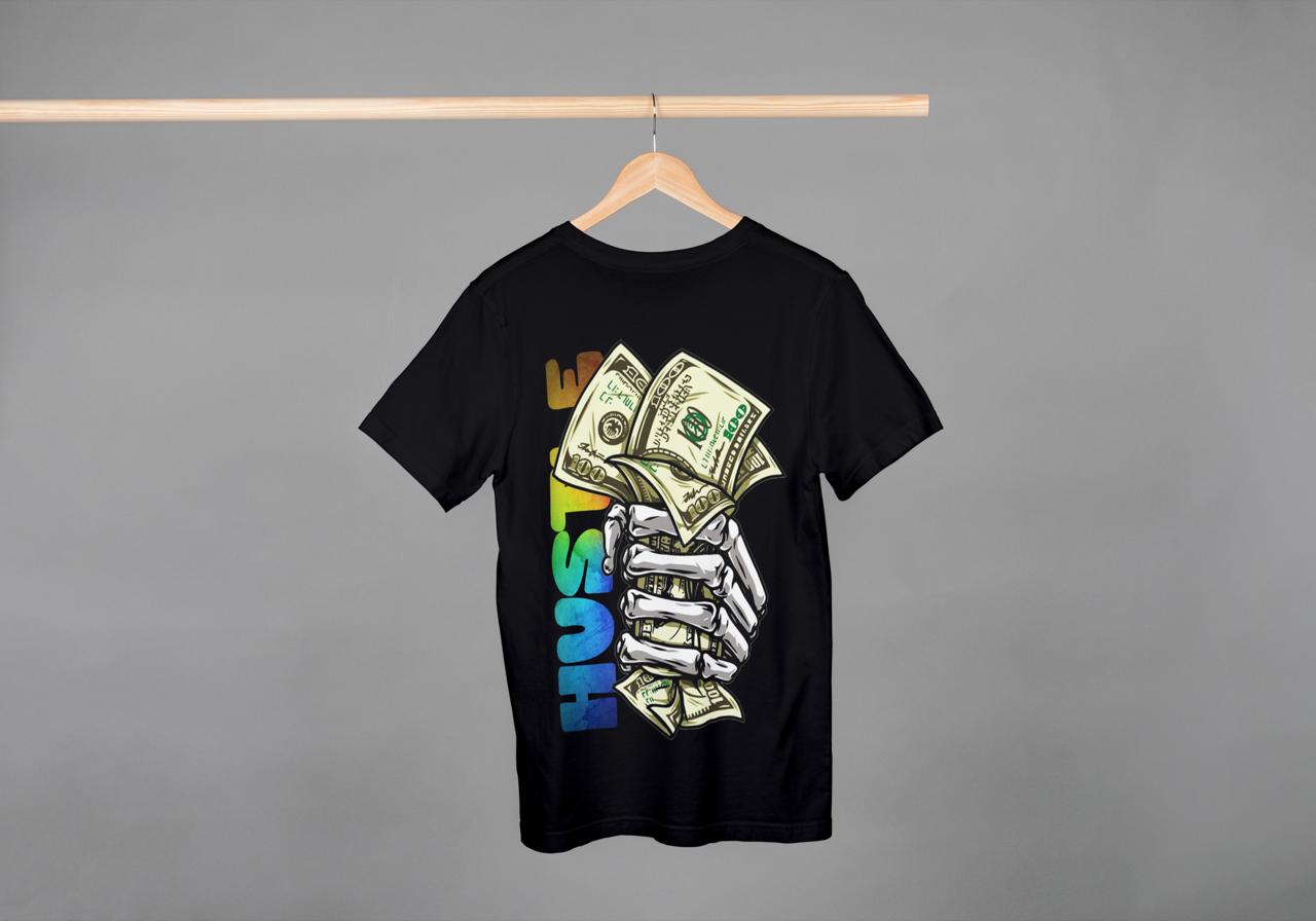 "HUSTLE" Skeleton Money Hand Oversized Tee