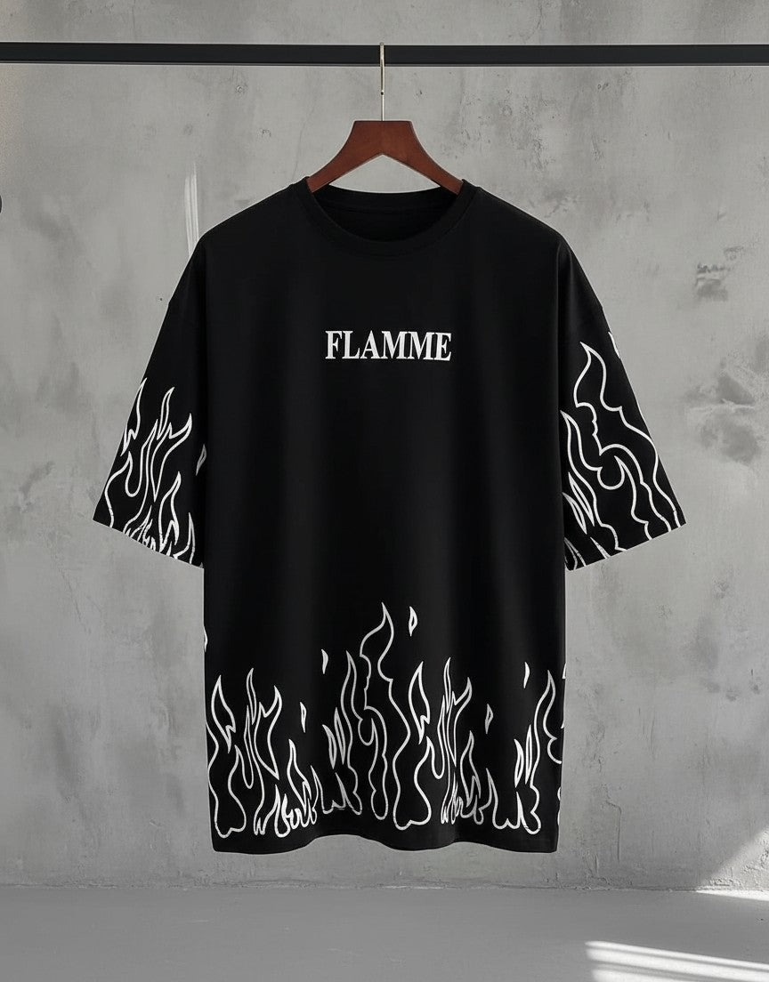 Men's Black "FLAMME" Graphic Oversized Tee