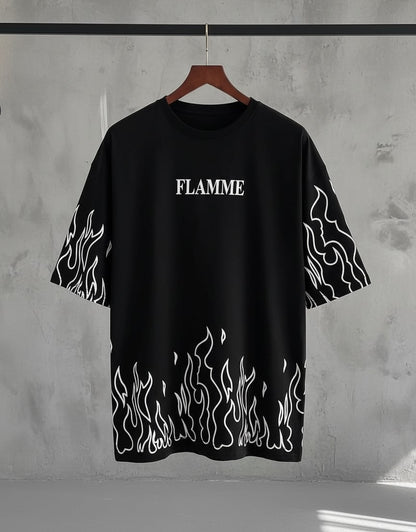 Men's Black "FLAMME" Graphic Oversized Tee