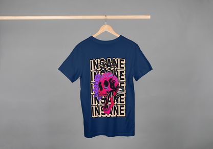 "INSANE" Pink Skull Navy Oversized Tee