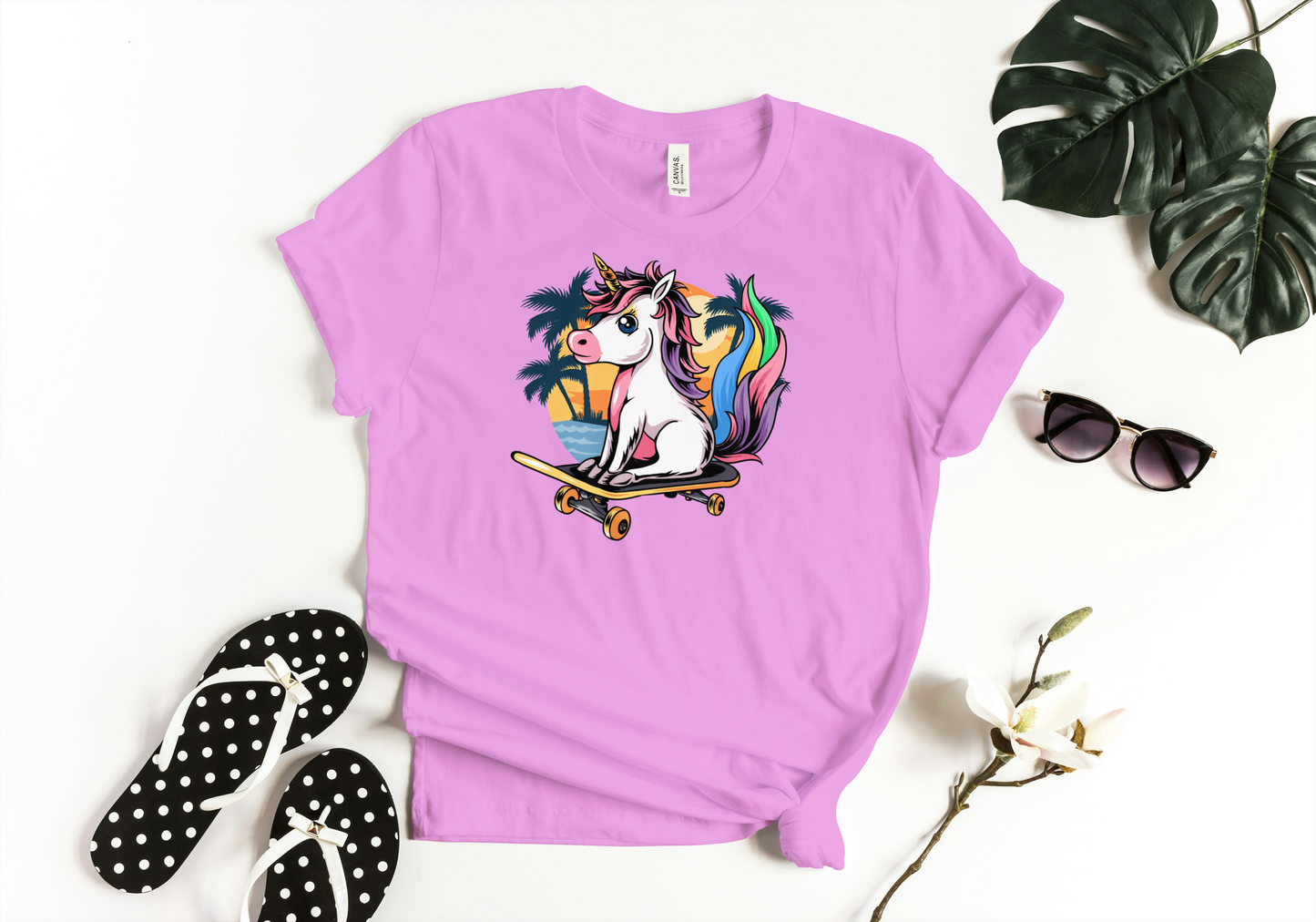 Kawaii Unicorn on Skateboard Regular Fit Tee
