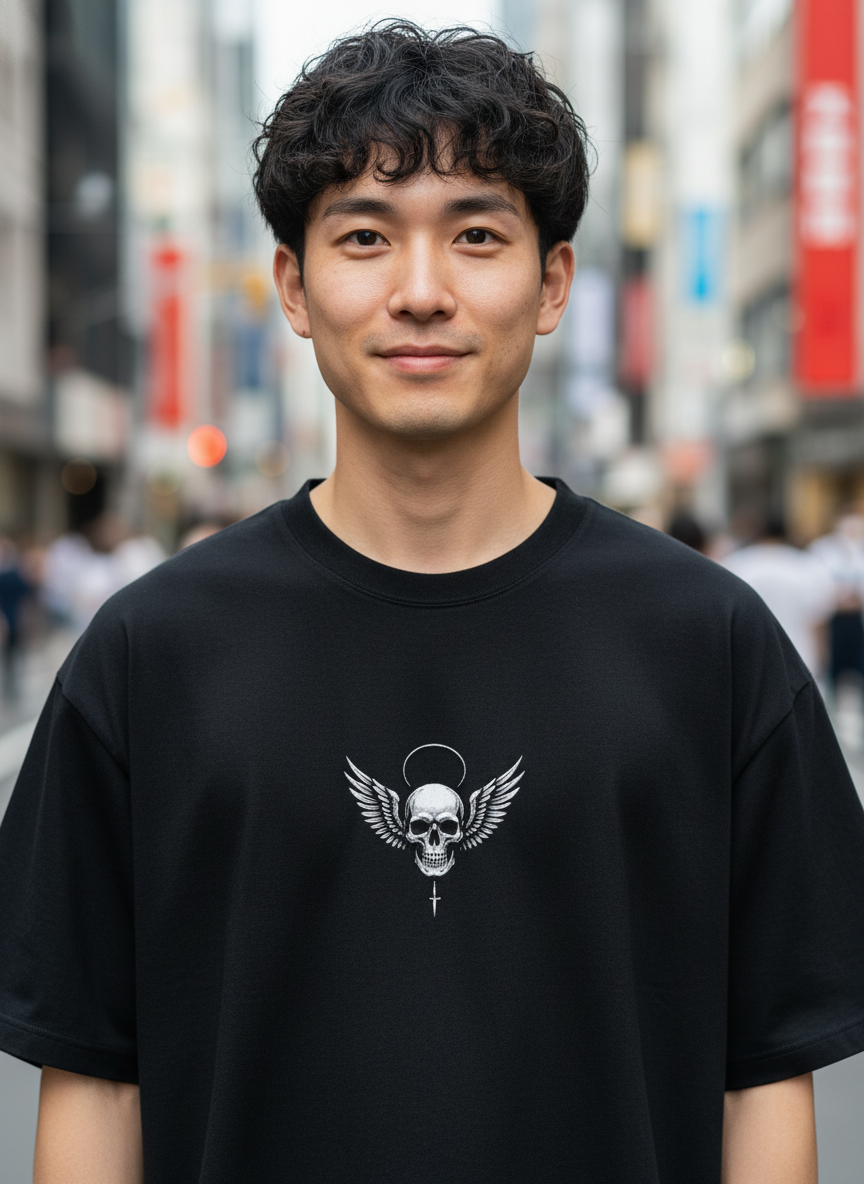 "Guardian of the Dark" Winged Skull  Oversized Tee